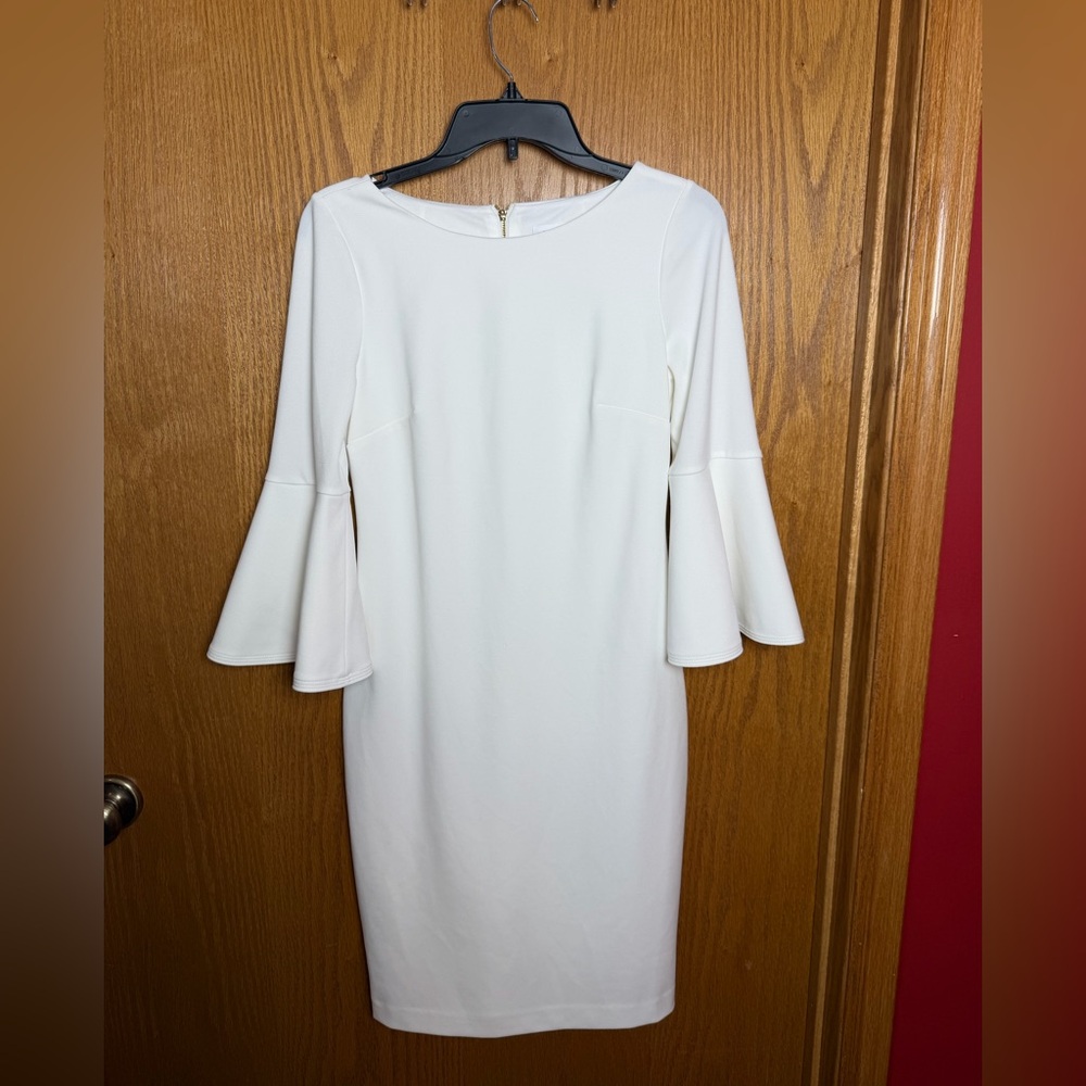 Calvin Klein 3/4 Bell Sleeve Boat Neck Sheath Dress